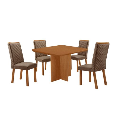 Mesa de Jantar Olimpia 90cm Tampo MDF Canto Copo Laminado com 4 Cadeiras Lira