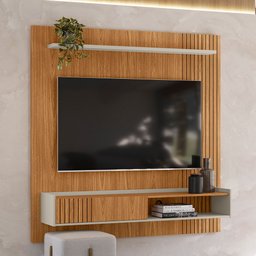Painel para Tv 65 Pol com Bancada Suspensa 160cm Brooklin L05 Nature Off White - Lyam Decor - 2