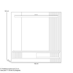 Painel para Tv 65 Pol com Bancada Suspensa 160cm Brooklin L05 Nature Off White - Lyam Decor - 5