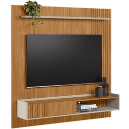 Painel para Tv 65 Pol com Bancada Suspensa 160cm Brooklin L05 Nature Off White - Lyam Decor - 1