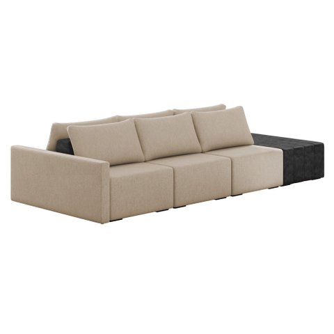 Sofá Ilha 3 Lugares Living 372cm Modulado para Sala Lary Linho/pu Pto K01 - D'Rossi