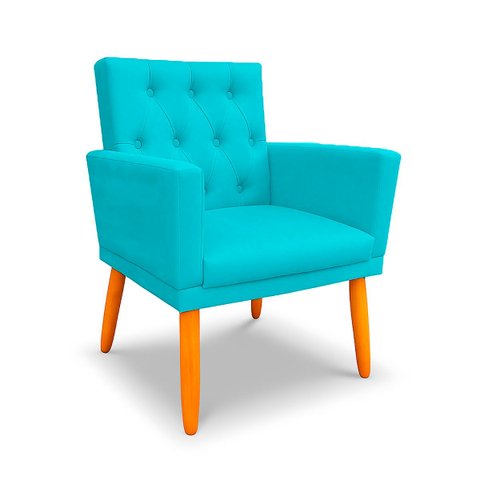 Poltrona Nina Captone Decorativa Suede Azul Tiffany para Escritorio, Sala Salão Biselos-Decor