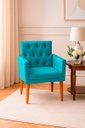 Ver imagem 2 de Poltrona Nina Captone Decorativa Suede Azul Tiffany para Escritorio, Sala Salão Biselos-Decor