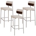 Ver imagem 1 de Kit 03 Banquetas Alta Bar Cozinha Sala de Jantar Aço Branco Kaira C01 Linho Palha Courino Whisky - L