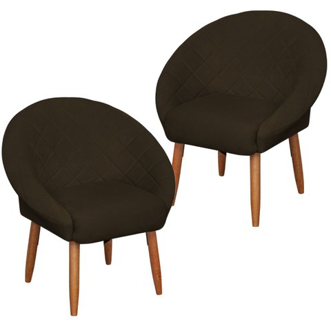 Kit 2 Cadeira Confortável para Escritório Tecido Veludo Pés de Madeira Decorativa Moblan Decor:Marro