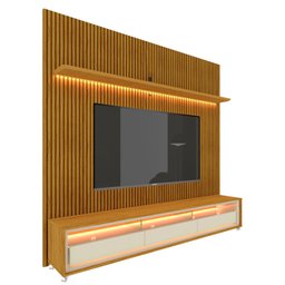 Rack com Painel 2.2 com LED Requinte Naturale com Off White - Gelius Móveis - 2