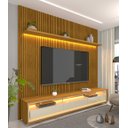 Ver imagem 1 de Rack com Painel 2.2 com LED Requinte Naturale com Off White - Gelius Móveis