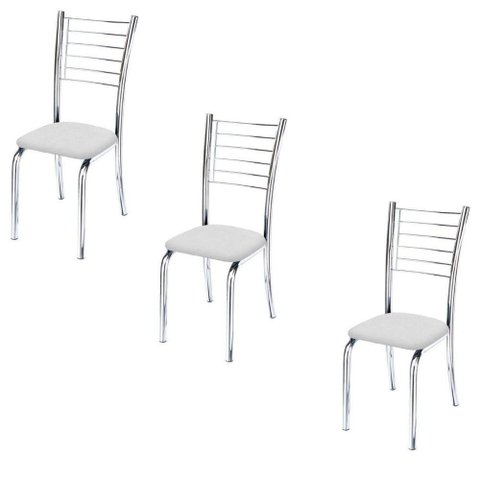 Conjunto 3 Cadeiras Cromadas Para Cozinha Kiara-corino Branco