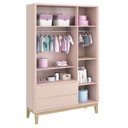 Ver imagem 3 de Jogo de Quarto Classic Guarda Roupa 3 Portas e Cômoda 3 Gavetas Rosa Fosco com Pés Madeira Natural -