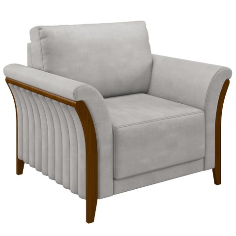Poltrona Decorativa Sala de Estar 102cm Pés Madeira Roya M22 Veludo Cinza - Mpozenato
