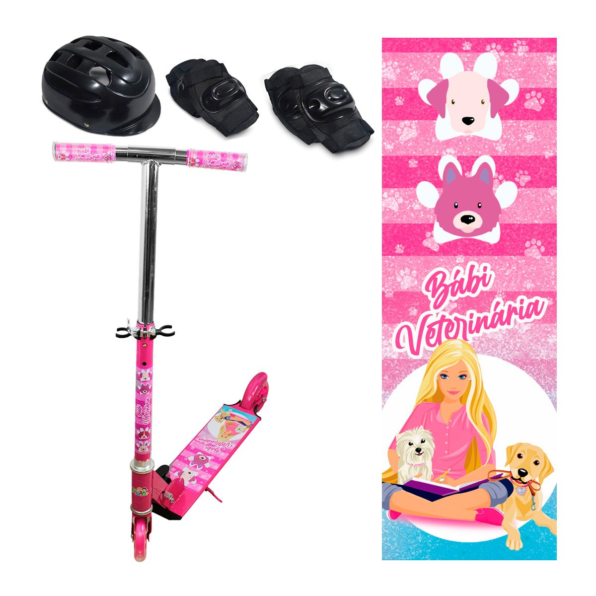 Patinete Infantil Yupitoys + Kit Proteção Capacete Joelheira - Rosa - 1