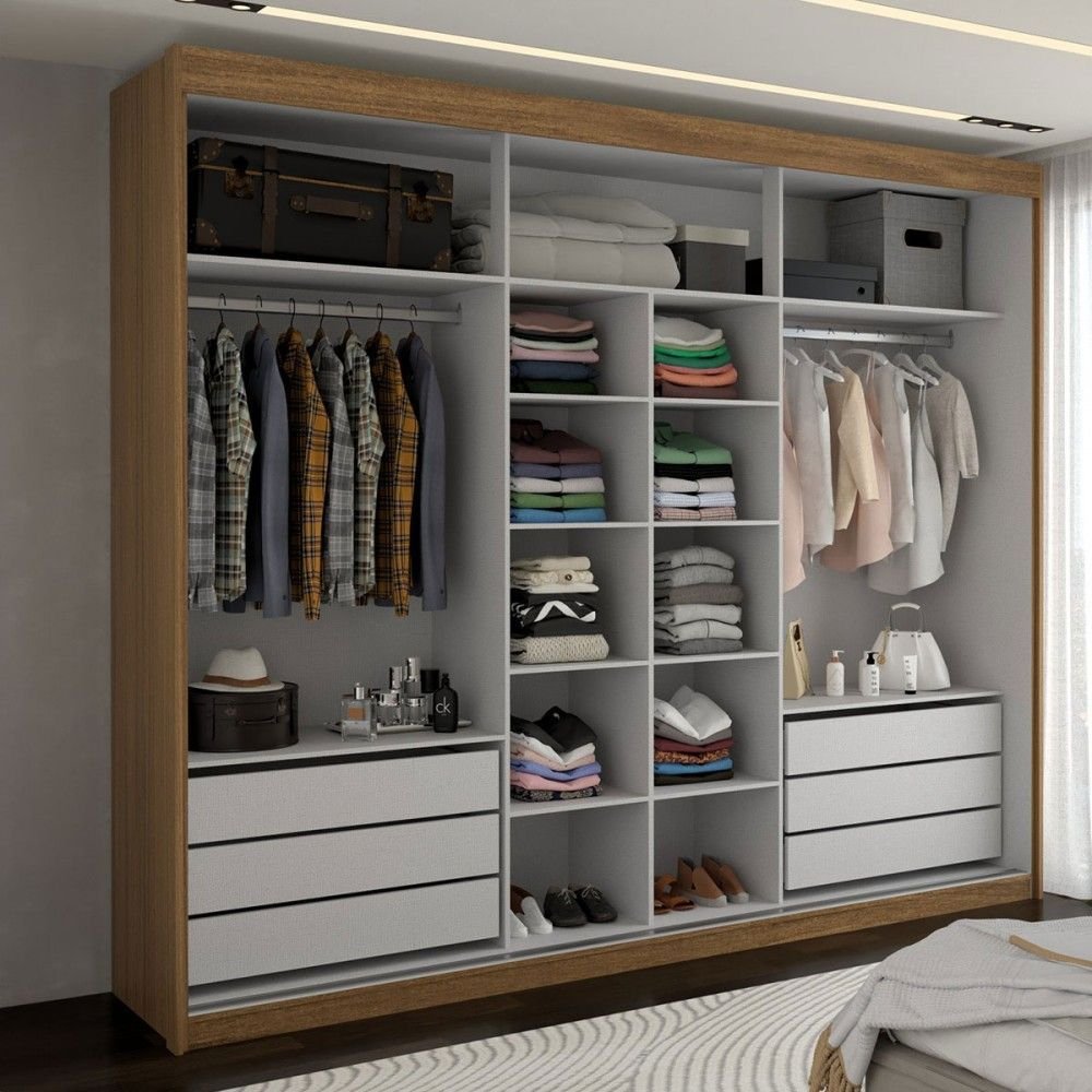 Guarda-roupa Casal Cardial 3 Portas 6 Gavetas com Espelho Cinamomo