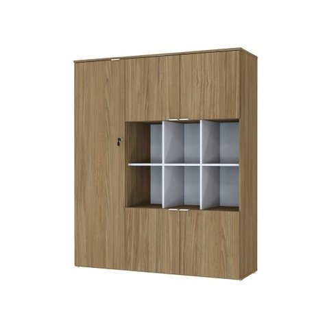 Armário Alto com Nichos e 05 Portas 161,5x135x42cm Wlan135 Vermont Oak - Branco