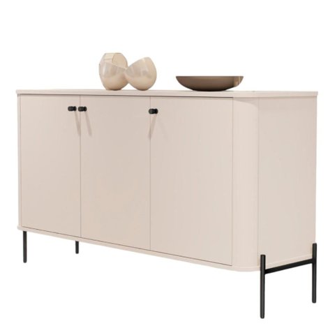 Buffet Aparador para Sala de Estar 3 Portas Pés em Aço - Off White Preto