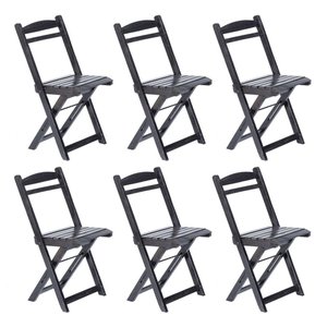 Kit 6 Cadeiras Dobrável 100% Madeira Maciça Ypê Ideal para Áreas Externas e Internas Preto