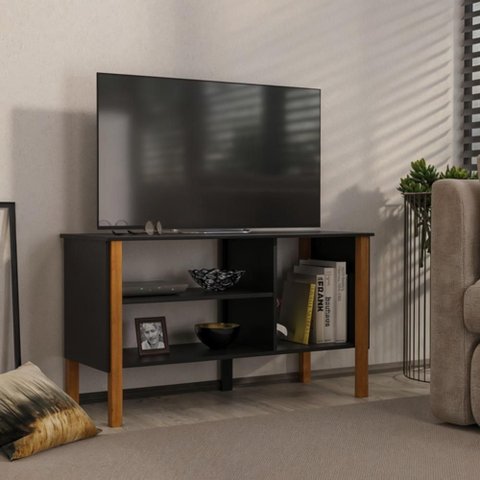 Rack para Tv até 40 Polegadas 3 Prateleiras Fit 90cm - Vianossa - Preto e Cedro