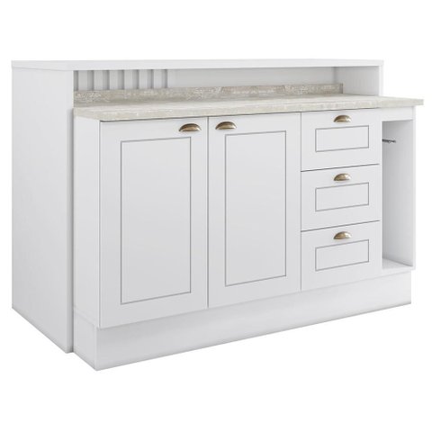 Kit Ilha Gourmet com Balcão 120cm e Porta Toalha Americana Branco - Móveis Henn