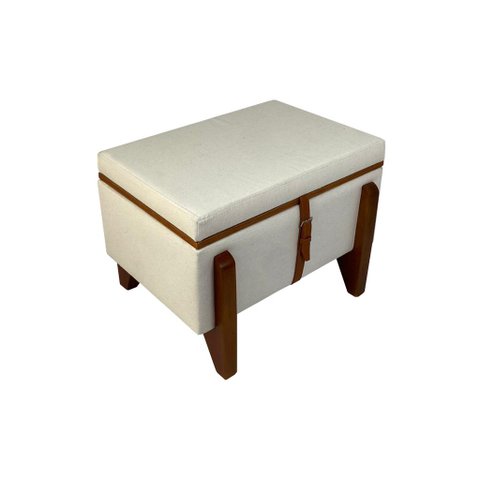 Puff Baú Retangular Luxo Mesa Centro 60x40 Cm Linho Cru