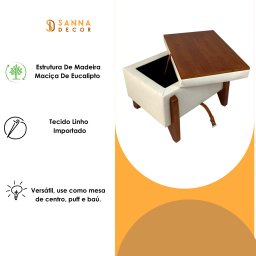 Puff Baú Retangular Luxo Mesa Centro 60x40 Cm Linho Cru - 5