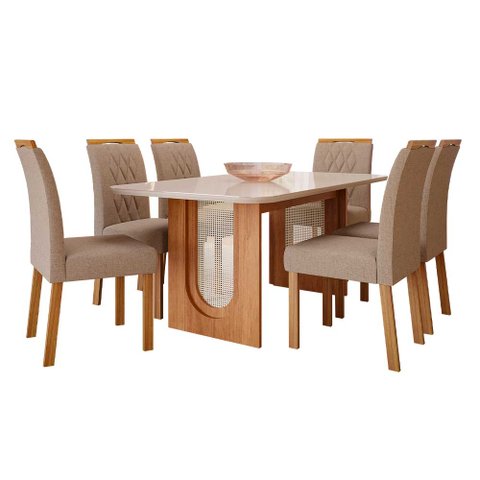 Conjunto de Jantar Mesa Valentina 1,80 com 6 Cadeiras Juliana Wood Cinamomo/off/mad/linho Bege Cimol