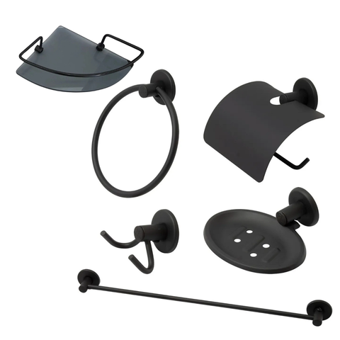 Kit Acessórios P/ Banheiro Aço Inox 6 Peças Preto Fosco