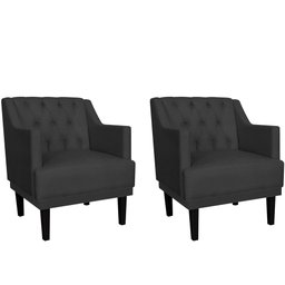 Kit 2 Poltronas Decorativa Alice Couro Preto Pés Madeira Ms Decor - 1