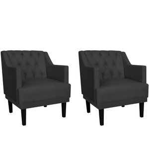 Kit 2 Poltronas Decorativa Alice Couro Preto Pés Madeira Ms Decor