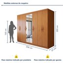 Ver imagem 3 de Guarda-Roupa Casal 8 Portas 6 Gavetas com Espelho MDF 236cm Serenata Marrom Amêndoa Clean