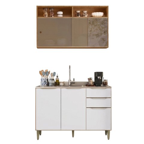 Armário de Cozinha com Balcão para Pia Reflecta 5 Portas 2 Gavetas 100% MDF Clara
