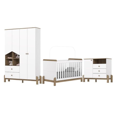 Dormitório Infantil Ternura Guarda Roupa, Cômoda e Berço Branco/jequitibá - Móveis Henn