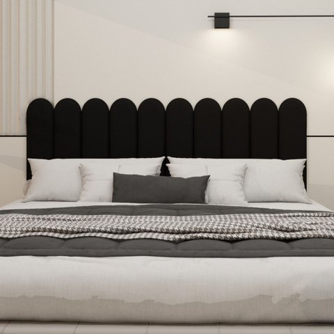 Cabeceira Nuvem Estofada King Size 10 Placas em Suede 45cm:preto