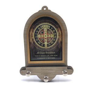 Porta Chaves Parede Medalha de São Bento MDF Marfim