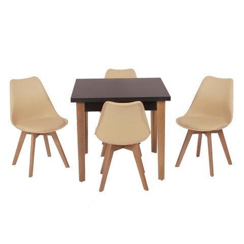 Conjunto Mesa de Jantar Juliette Preta 80cm com 4 Cadeiras Leda - Nude