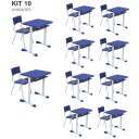 Ver imagem 1 de Kit 10 Conjuntos Escolar Individual Juvenil/adulto com Porta Livros Cor Azul