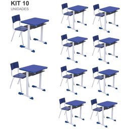 Kit 10 Conjuntos Escolar Individual Juvenil/adulto com Porta Livros Cor Azul - 1