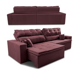 Sofá Retrátil e Reclinável 2,92m Luxos Cama Inbox Velusoft Vinho - 7