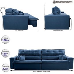 Sofá Retrátil e Reclinável 2,92m Luxos Cama Inbox Velusoft Vinho - 11