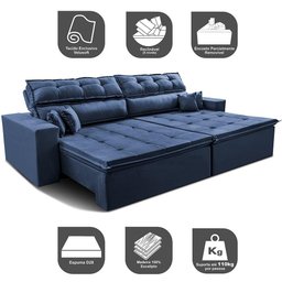 Sofá Retrátil e Reclinável 2,92m Luxos Cama Inbox Velusoft Vinho - 12