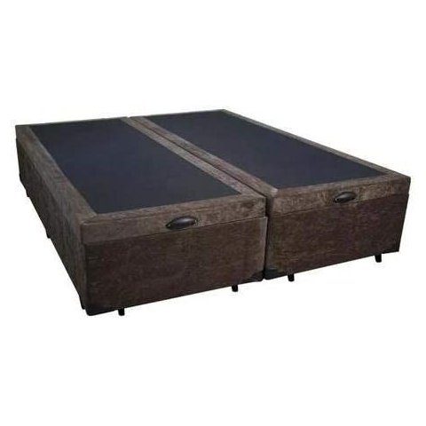 Cama Box Baú Casal Bipartido Suede Marrom com Pistões a Gás