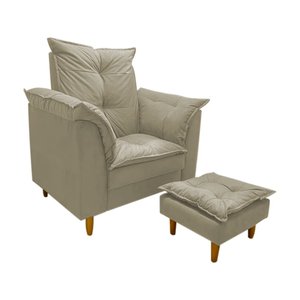 Poltrona Amamentação + Puff Luana Pés Madeira Suede:bege