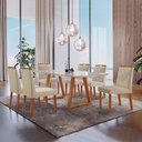 Ver imagem 1 de Conjunto Sala de Jantar Mesa Viena Madeira Maciça 160x90cm Tampo Retângular Vidro Off White com 6 Ca