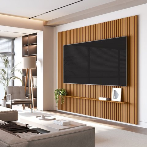 Painel Ripado para TV até 75 Polegadas 100% MDF 228,6CMX240CM Arbo