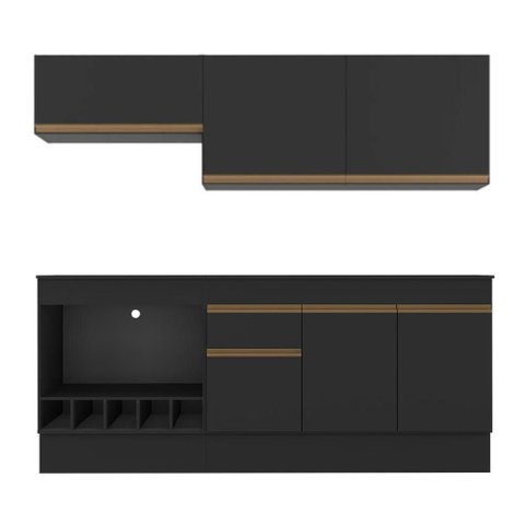 Armário de Cozinha Modulada Completa com Balcão e Rodapé 190cm Veneza Multimóveis MP2454 Preto
