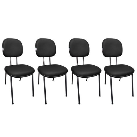 Kit 4 Cadeiras Fixa para Escritório Pé Palito Secretaria Courvin Sintetico Preto Recepção Igrejas