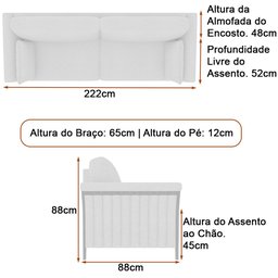 Sofá 3 Lugares 222cm Perry Linho Bege - Sallar Home - 4