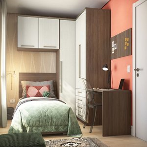 Guarda Roupa de Canto Solteiro 5 Portas e 4 Gavetas Vanilla com Linho Connect Luciane Móveis
