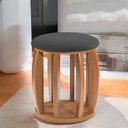 Ver imagem 4 de Banqueta Puff Decorativo Sala Pé Madeira Linho Almofada:preto