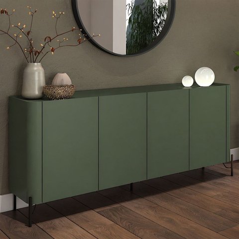 Balcão Buffet 180cm Porta Lisa Estrutura 100% MDF com Pés em Metal Bend Verde/Musgo/Preto