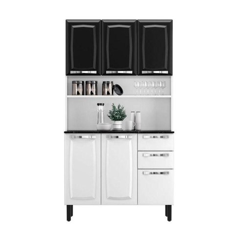 Kit Cozinha Compacta em Aço Itatiaia Pratika 105cm Branco e Preto