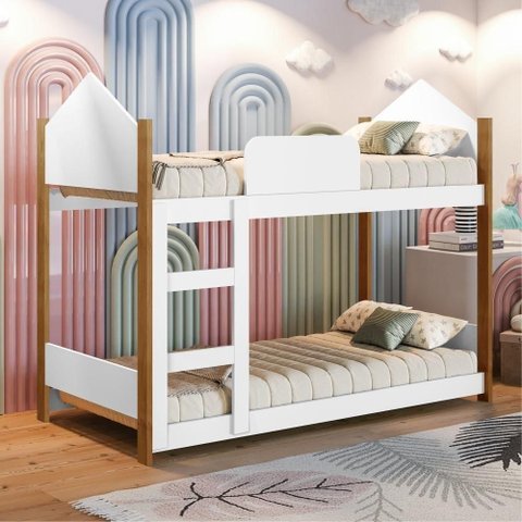 Beliche Infantil Casinha Alice Branco com Colchões